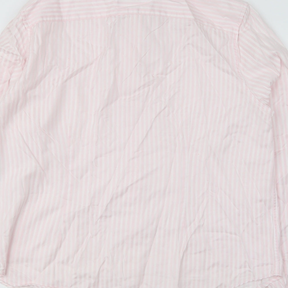 Jaeger Womens Pink Striped Cotton Basic Button-Up Size 16 Collared