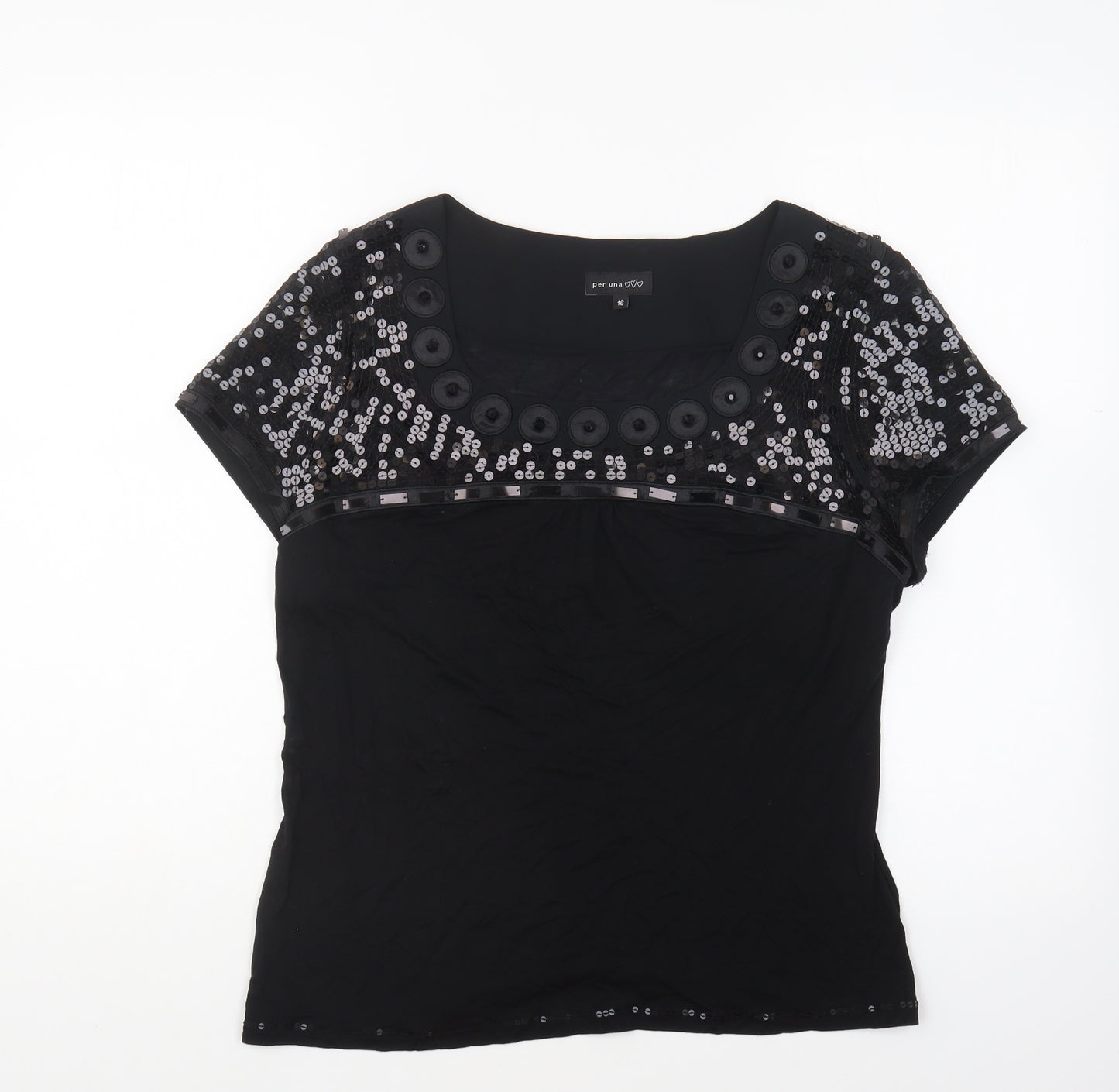Per Una Womens Black Lyocell Basic Blouse Size 16 Square Neck