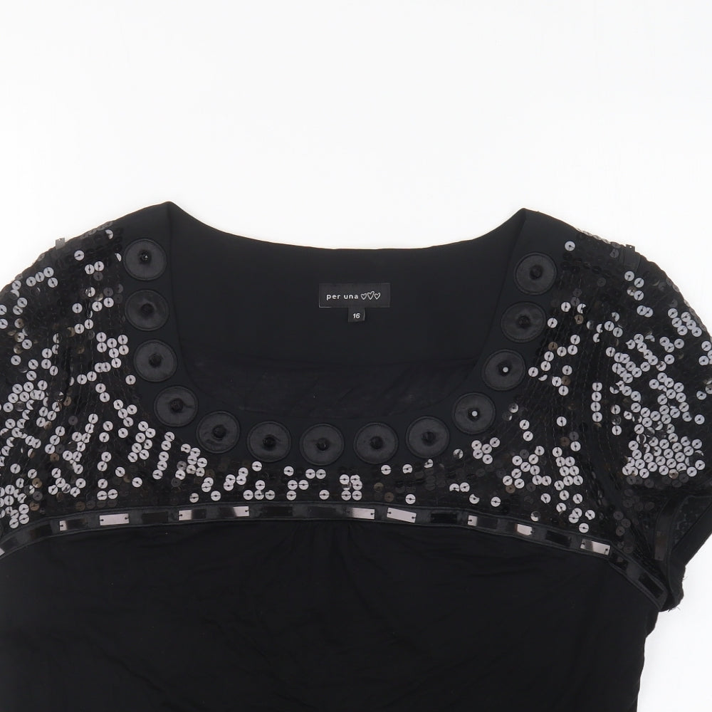 Per Una Womens Black Lyocell Basic Blouse Size 16 Square Neck