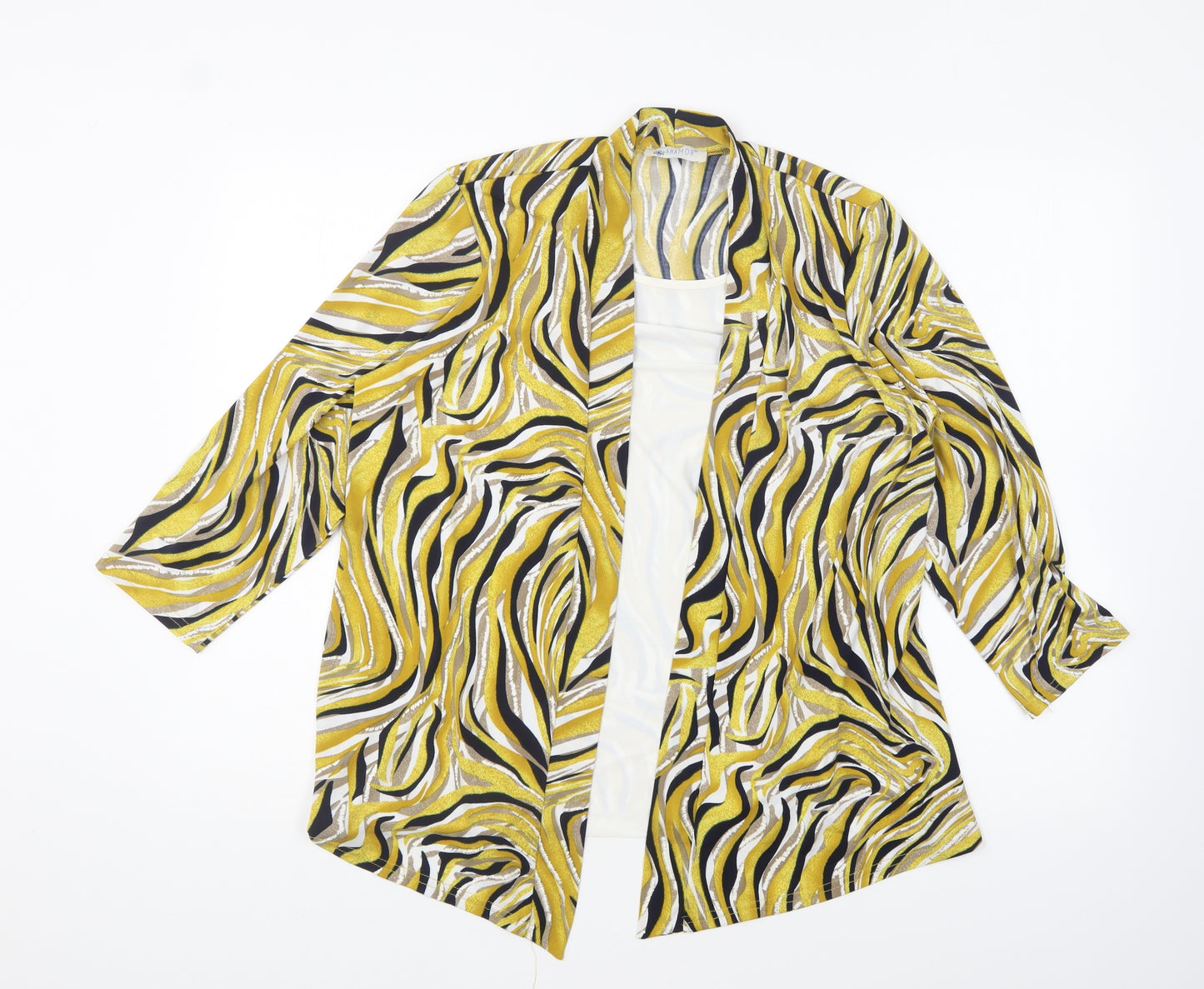 Anamor Womens Yellow Geometric Polyester Basic Blouse Size M Round Neck