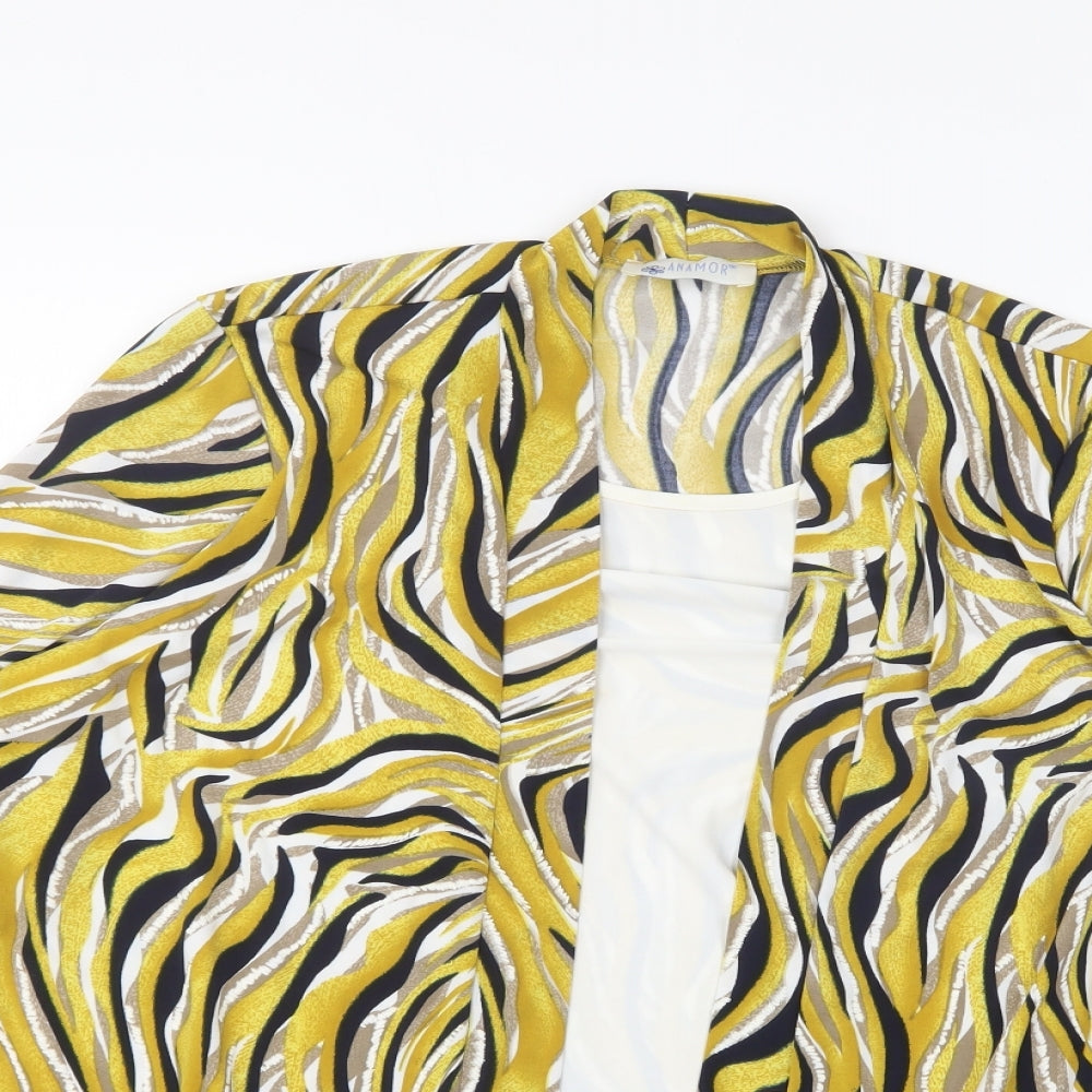 Anamor Womens Yellow Geometric Polyester Basic Blouse Size M Round Neck
