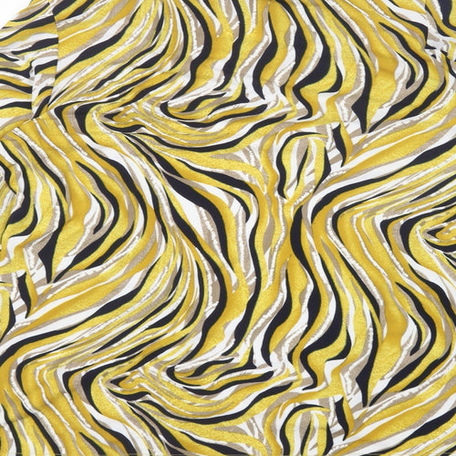 Anamor Womens Yellow Geometric Polyester Basic Blouse Size M Round Neck