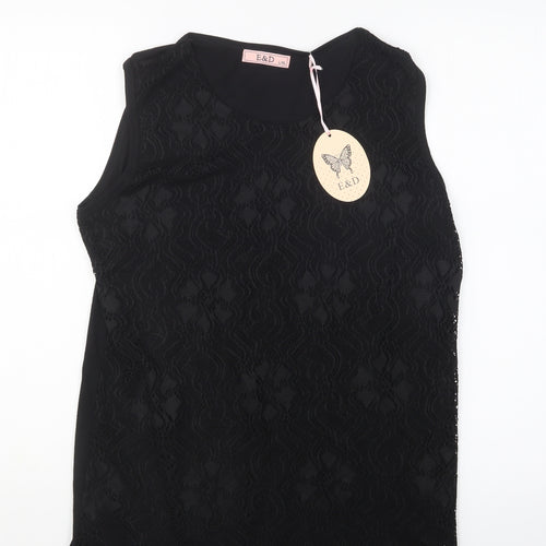 E&D Womens Black Cotton Basic Tank Size L Round Neck