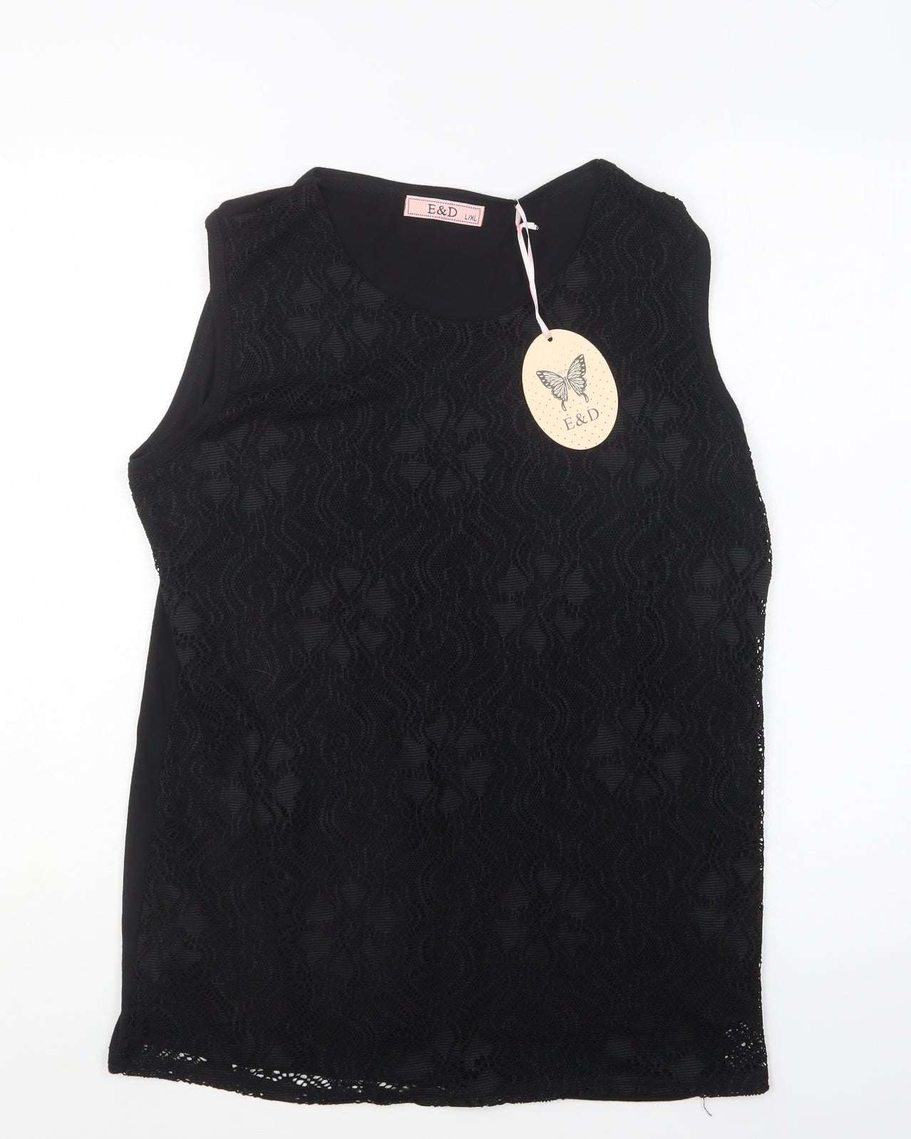 E&D Womens Black Cotton Basic Tank Size L Round Neck