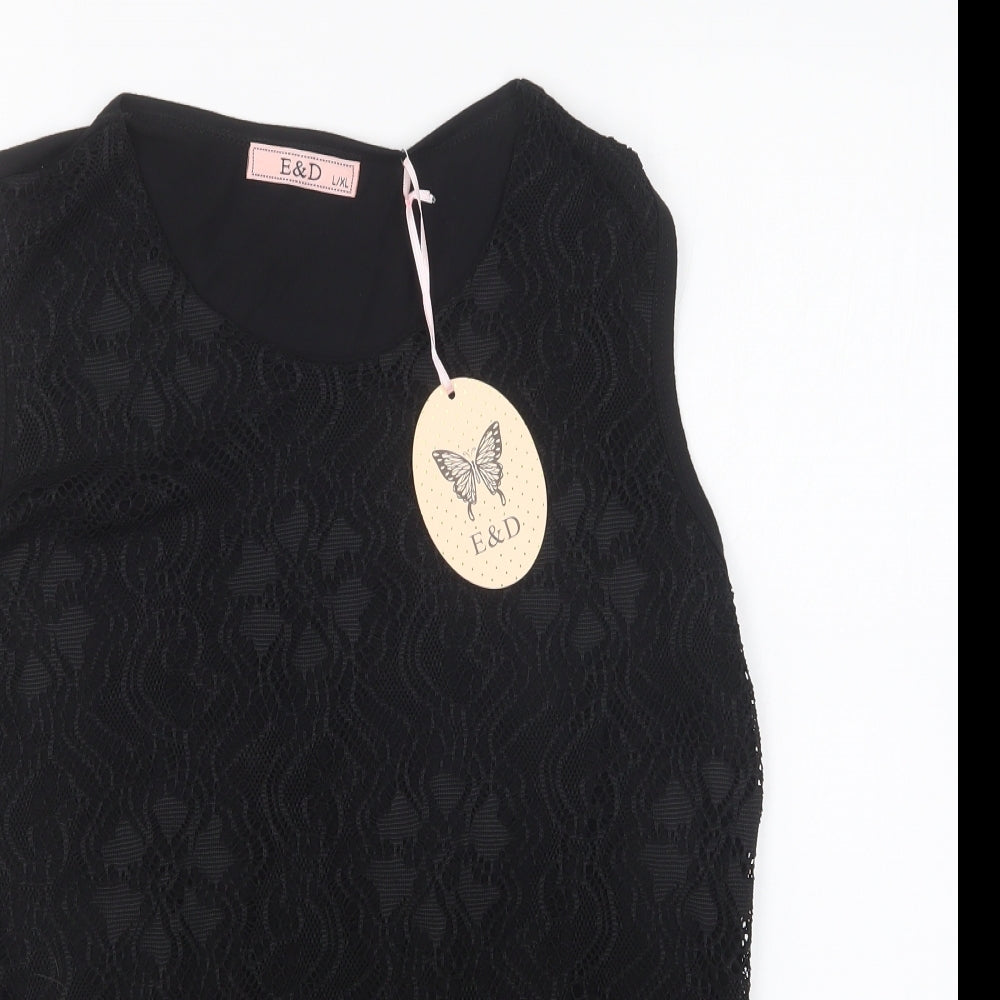 E&D Womens Black Cotton Basic Tank Size L Round Neck