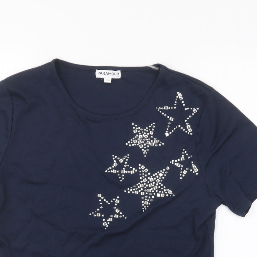 Paramour Womens Blue Polyester Basic T-Shirt Size M Round Neck