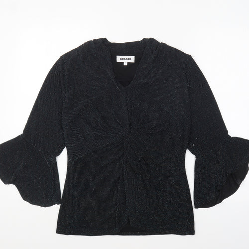 Gerard Womens Blue Polyester Basic Blouse Size 14 V-Neck