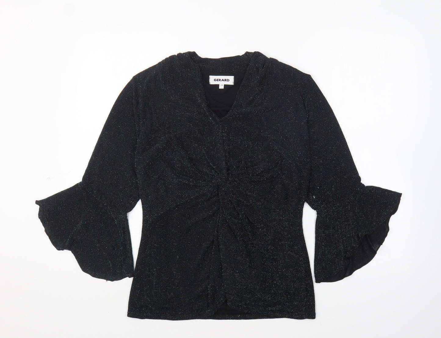 Gerard Womens Blue Polyester Basic Blouse Size 14 V-Neck