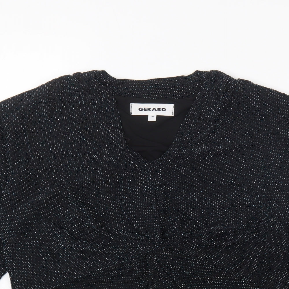 Gerard Womens Blue Polyester Basic Blouse Size 14 V-Neck