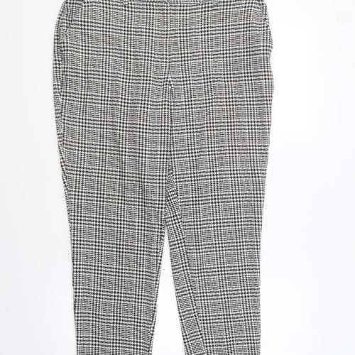Dorothy Perkins Womens Black Geometric Polyester Trousers Size 12 L25 in Regular Button - Houndstooth