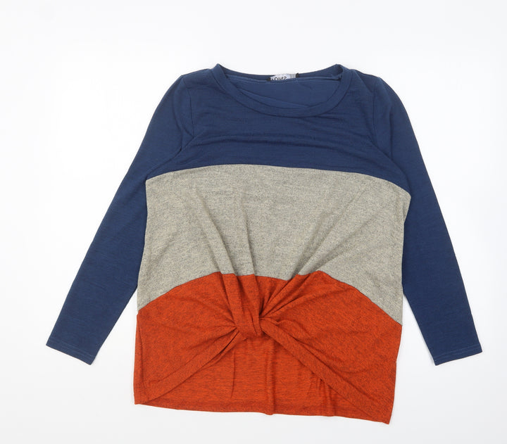 Yoins Womens Blue Round Neck Striped Polyester Pullover Jumper Size S - Knot Front