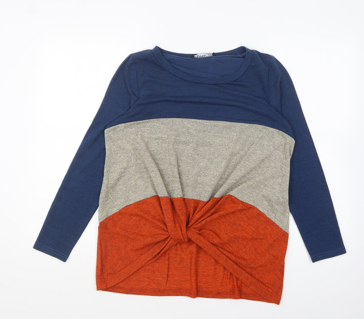 Yoins Womens Blue Round Neck Striped Polyester Pullover Jumper Size S - Knot Front