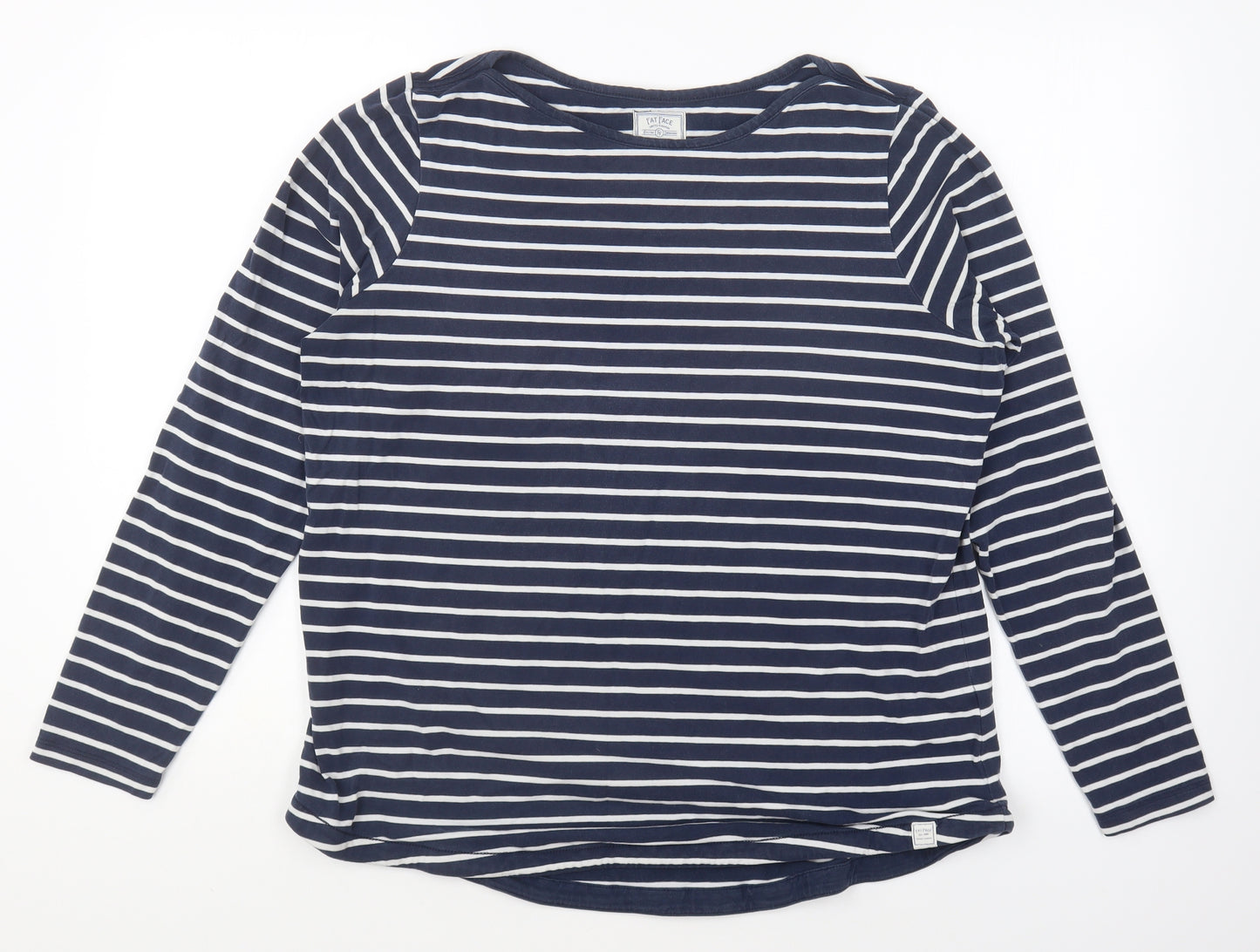 Fat Face Womens Blue Striped Cotton Basic T-Shirt Size 16 Round Neck