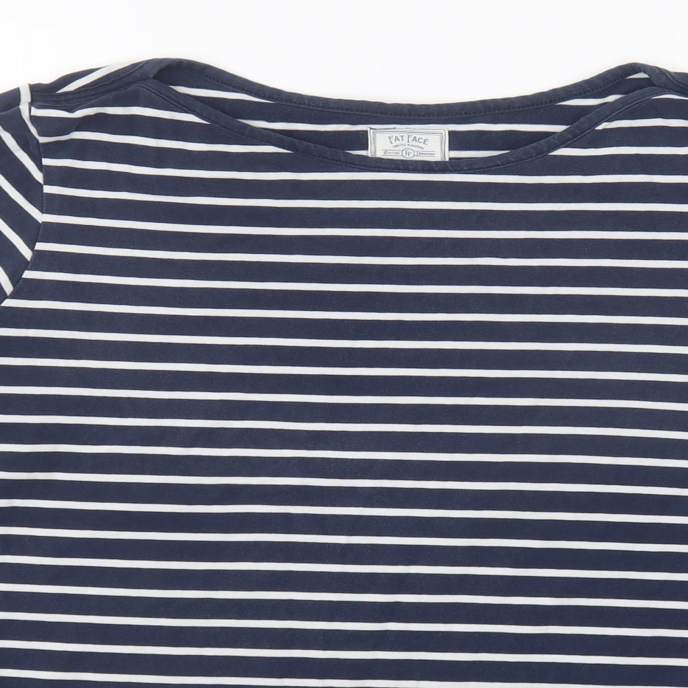 Fat Face Womens Blue Striped Cotton Basic T-Shirt Size 16 Round Neck