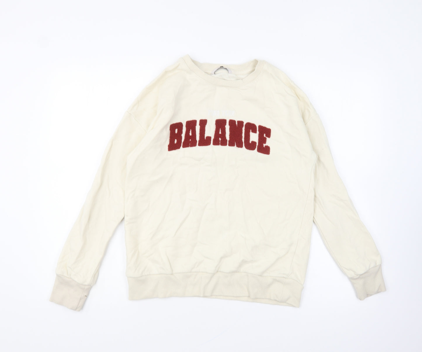 TU Womens Ivory Cotton Pullover Sweatshirt Size 10 Pullover - Find Your Balance