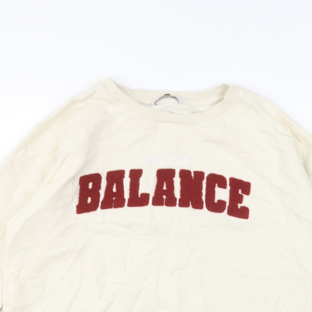 TU Womens Ivory Cotton Pullover Sweatshirt Size 10 Pullover - Find Your Balance