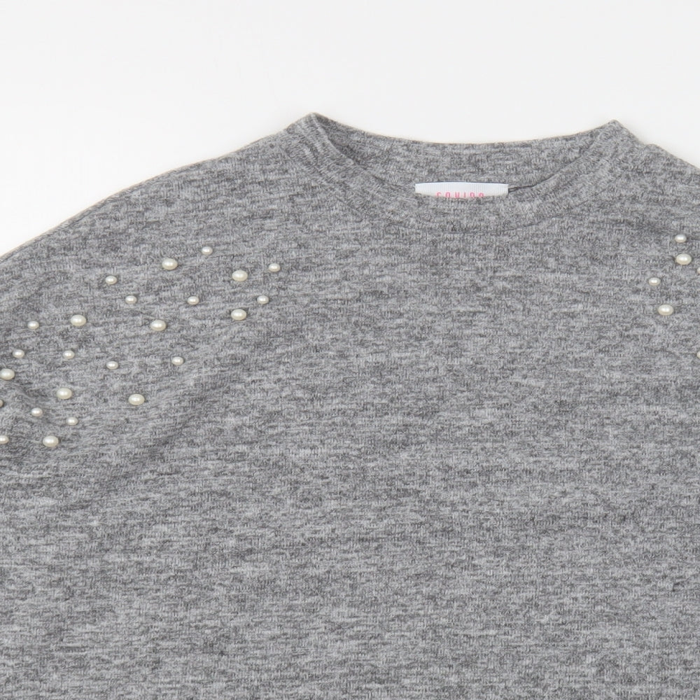 Savida Womens Grey Round Neck Polyester Pullover Jumper Size M