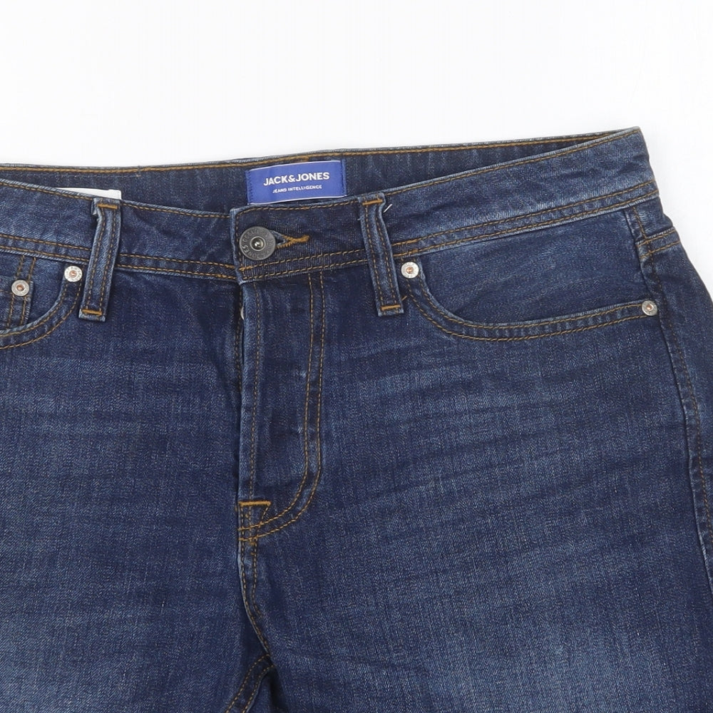 JACK & JONES Mens Blue Cotton Bermuda Shorts Size S L8 in Regular Button
