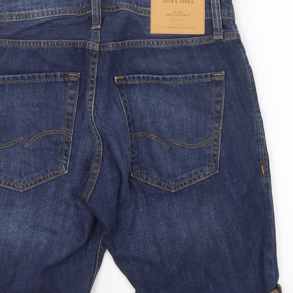 JACK & JONES Mens Blue Cotton Bermuda Shorts Size S L8 in Regular Button