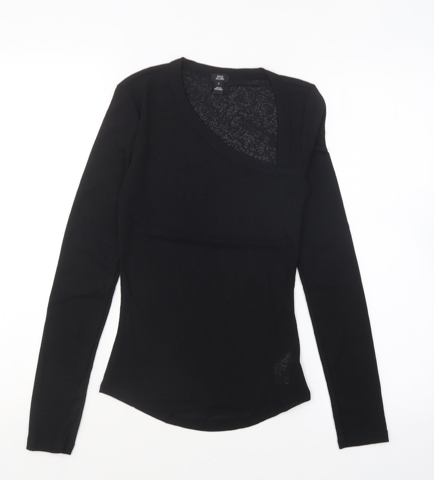 River Island Womens Black Polyester Basic T-Shirt Size 6 Square Neck