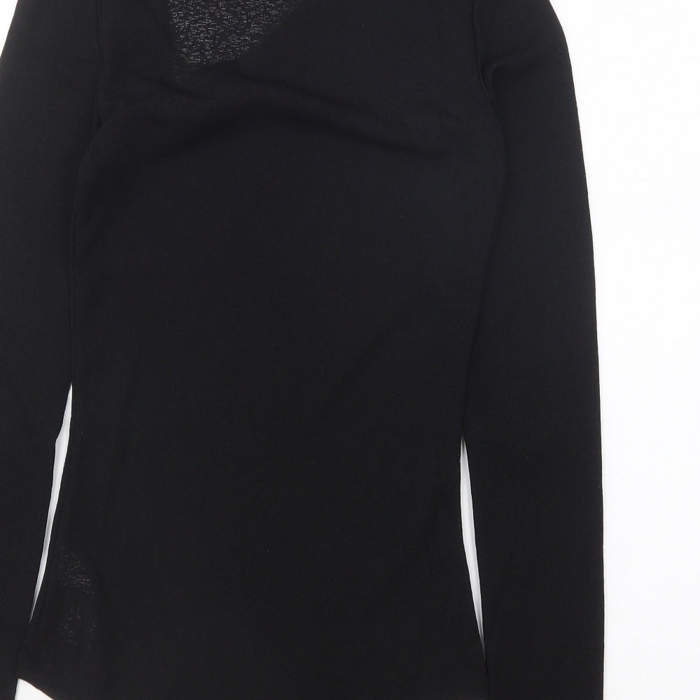 River Island Womens Black Polyester Basic T-Shirt Size 6 Square Neck