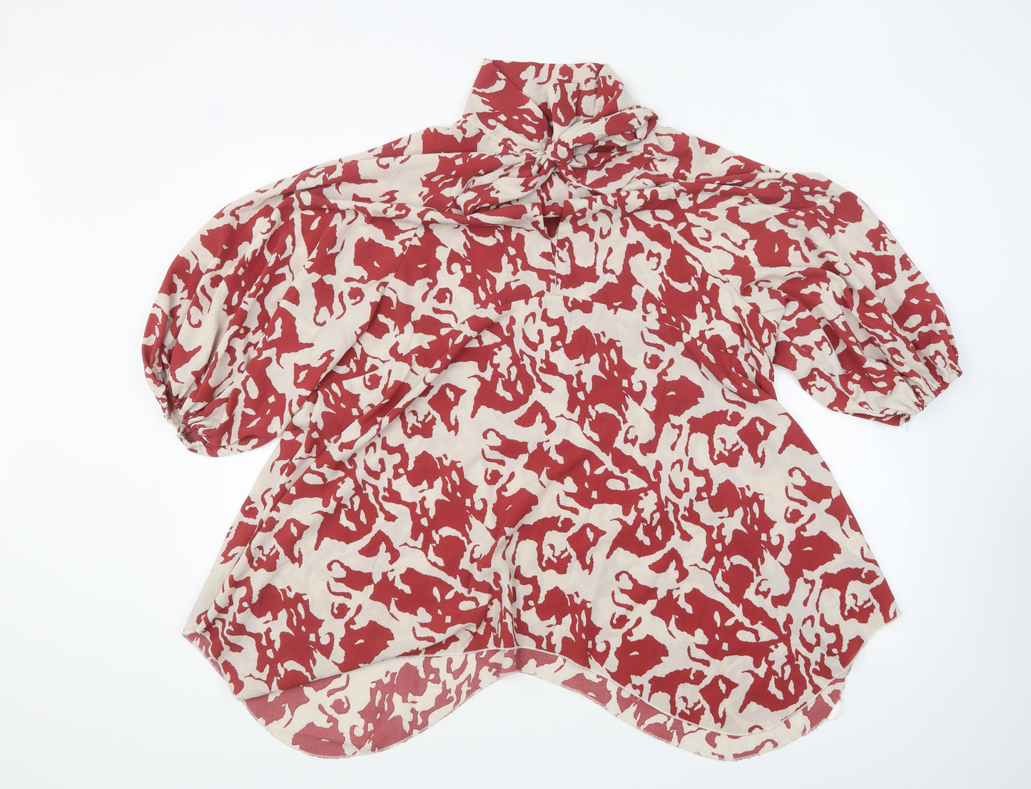 Gini London Womens Red Geometric Polyester Basic Blouse Size 12 High Neck