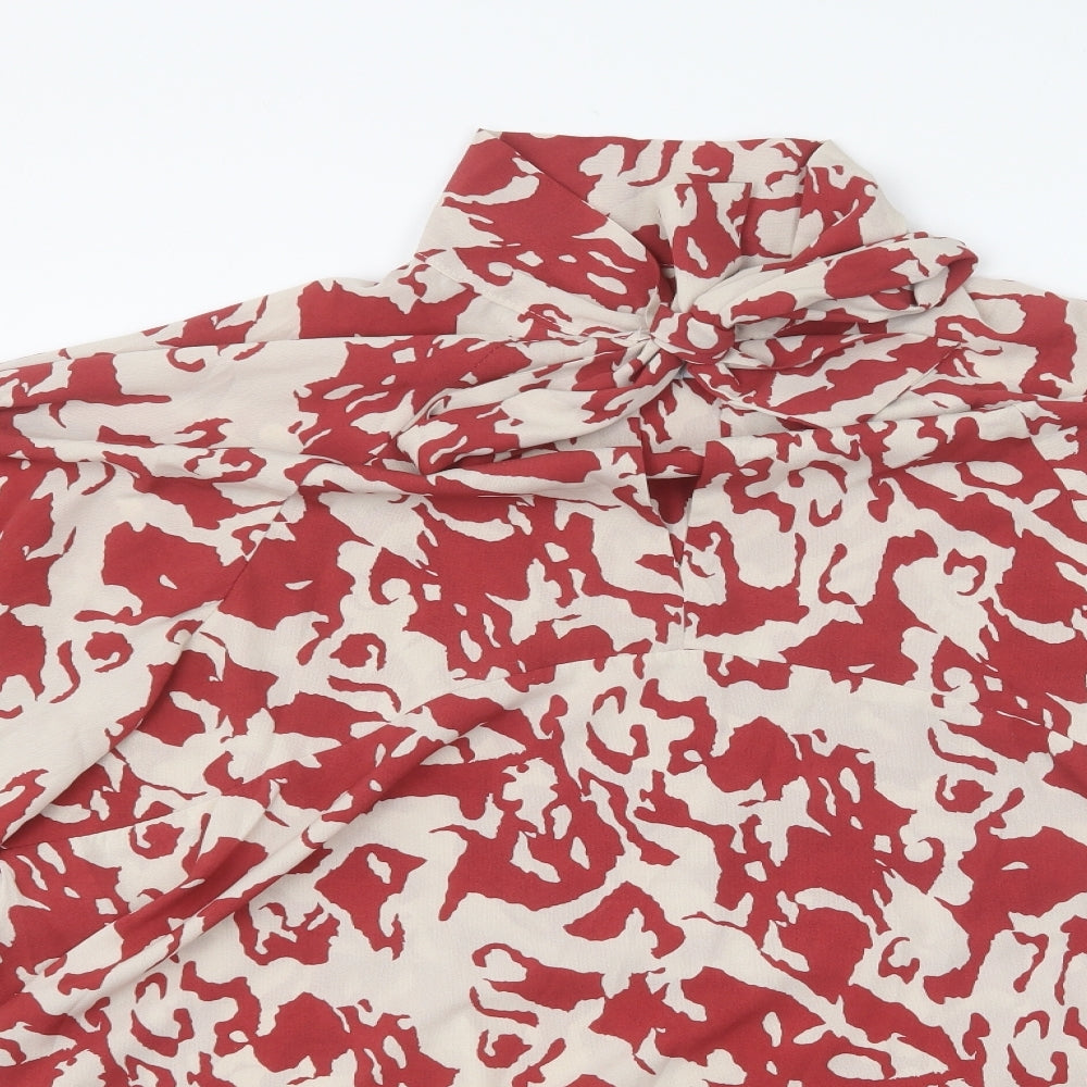 Gini London Womens Red Geometric Polyester Basic Blouse Size 12 High Neck