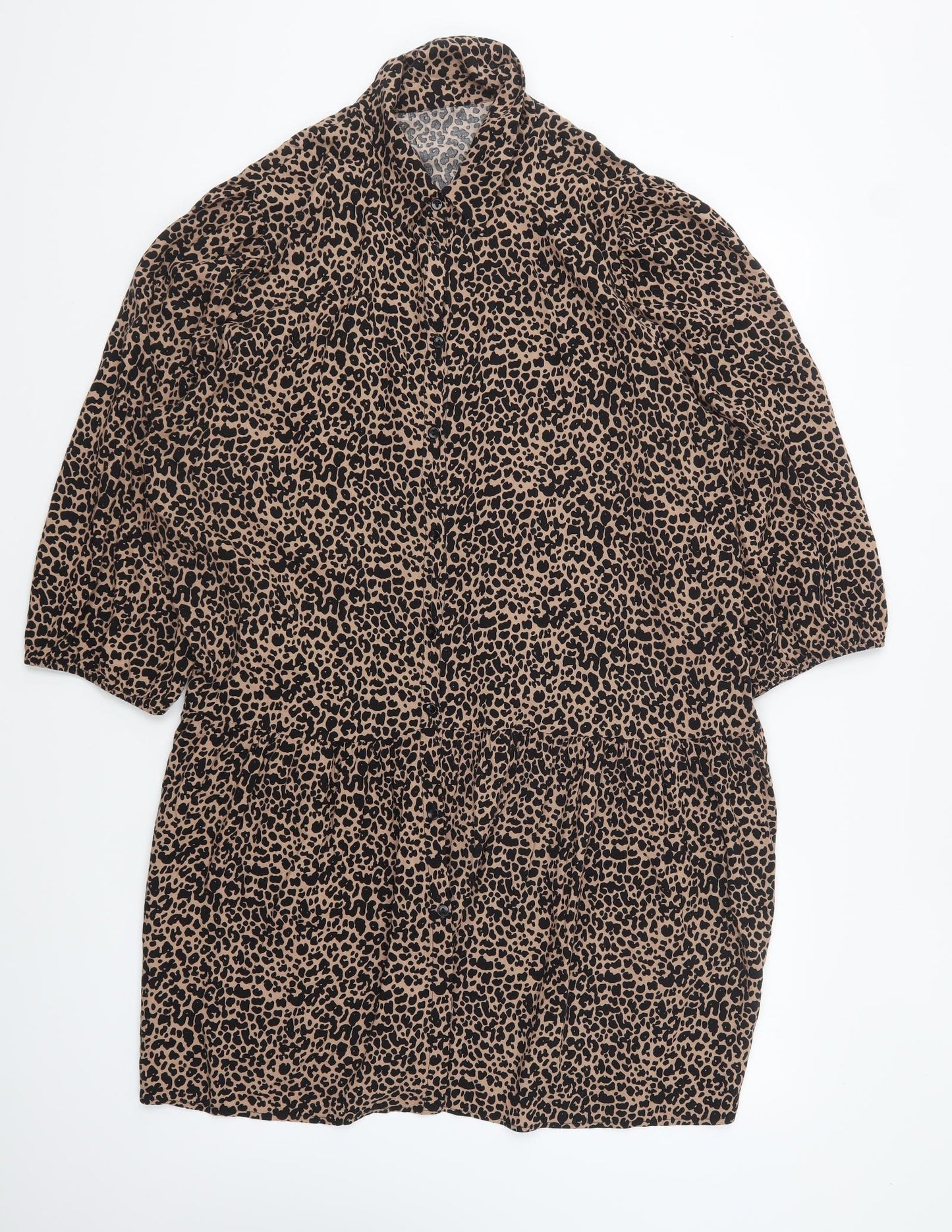 George Womens Brown Animal Print Viscose Shirt Dress Size 18 Collared Button