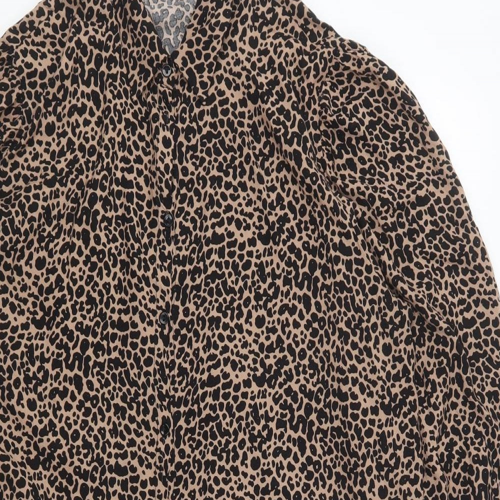 George Womens Brown Animal Print Viscose Shirt Dress Size 18 Collared Button