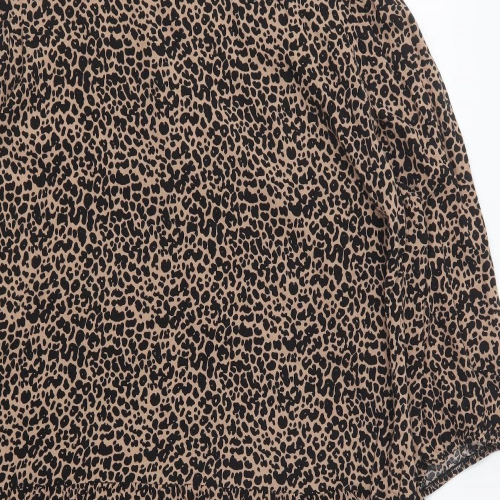 George Womens Brown Animal Print Viscose Shirt Dress Size 18 Collared Button
