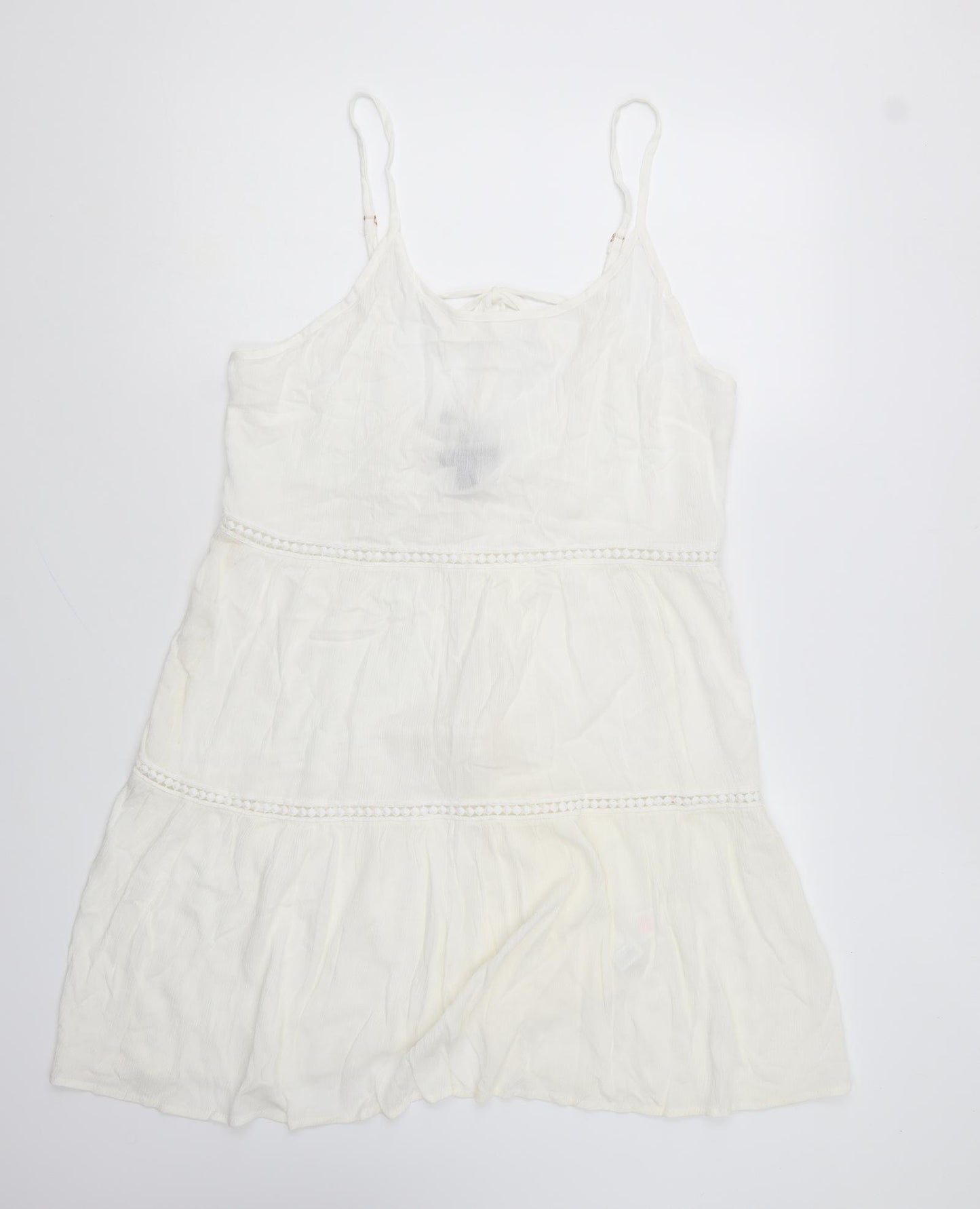 New Look Womens Ivory Polyester Skater Dress Size M V-Neck Pullover