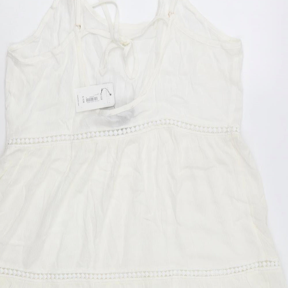 New Look Womens Ivory Polyester Skater Dress Size M V-Neck Pullover