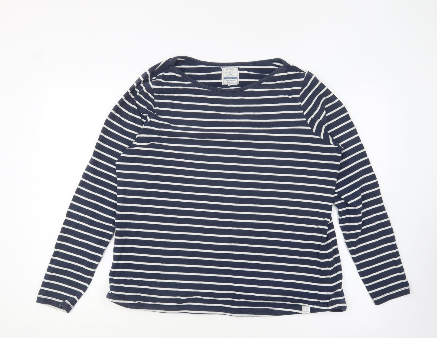Fat Face Womens Blue Striped Cotton Basic T-Shirt Size 16 Round Neck
