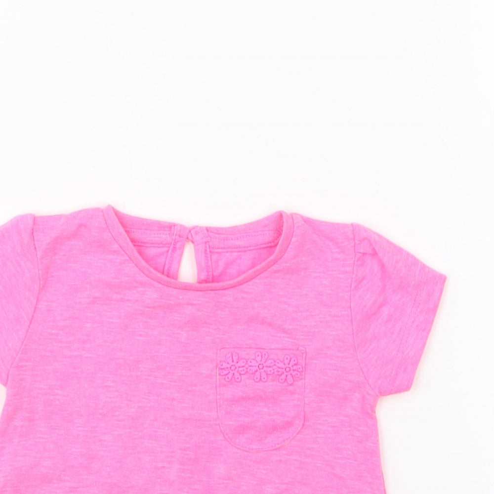Dunnes Stores Girls Pink Polyester Basic T-Shirt Size 6-9 Months Round Neck Pullover