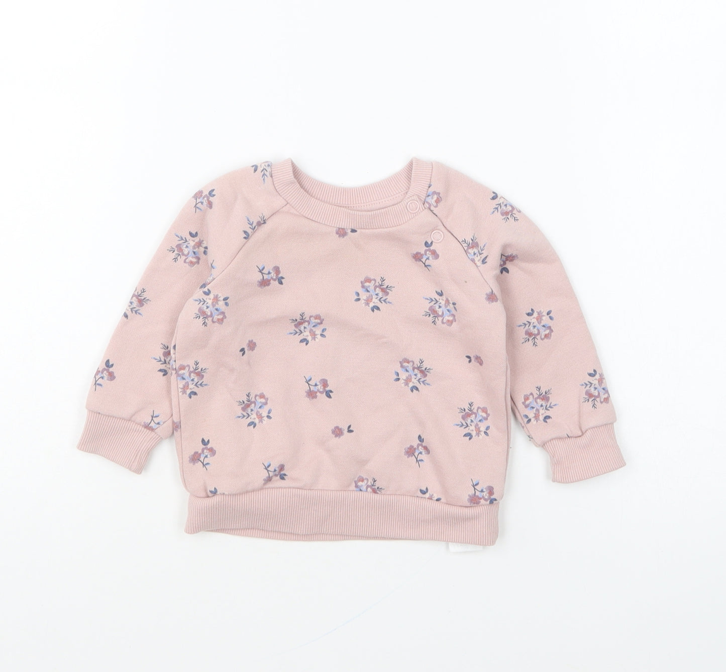 Nutmeg Girls Pink Floral Cotton Pullover Jumper Size 3-6 Months Pullover