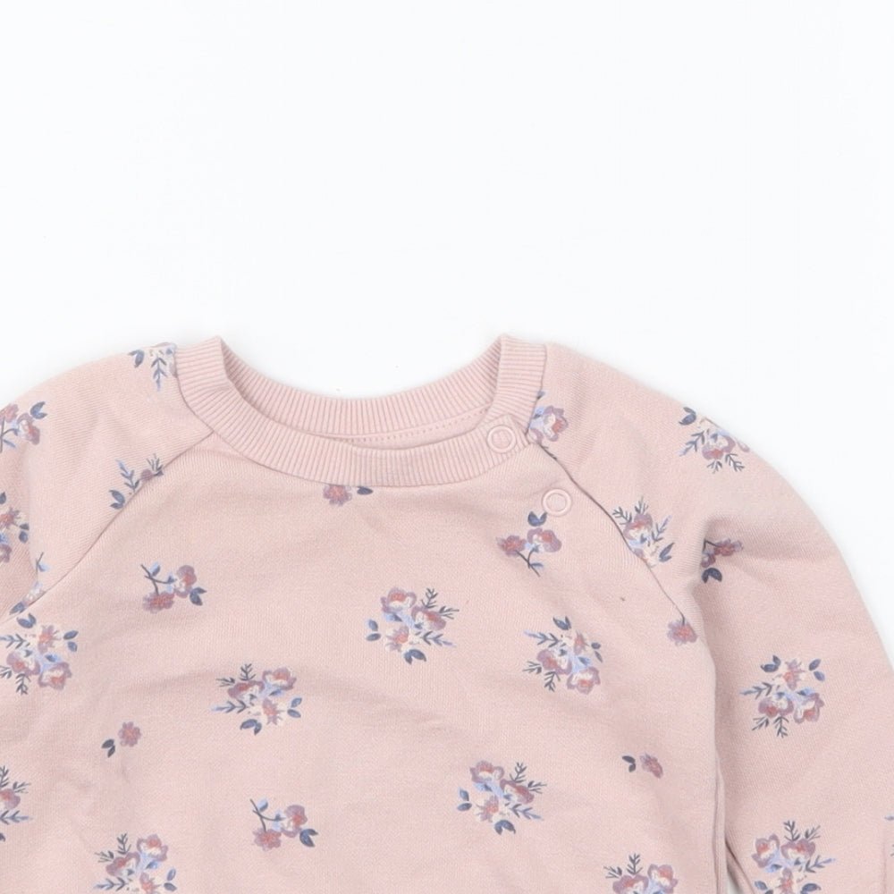 Nutmeg Girls Pink Floral Cotton Pullover Jumper Size 3-6 Months Pullover