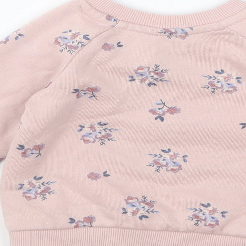 Nutmeg Girls Pink Floral Cotton Pullover Jumper Size 3-6 Months Pullover