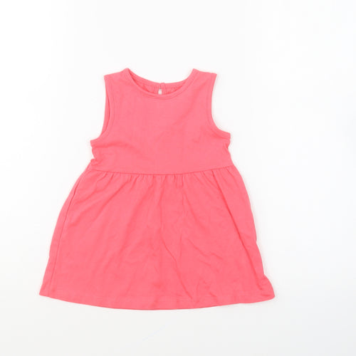 F&F Girls Pink Cotton Skater Dress Size 6-9 Months Round Neck Button