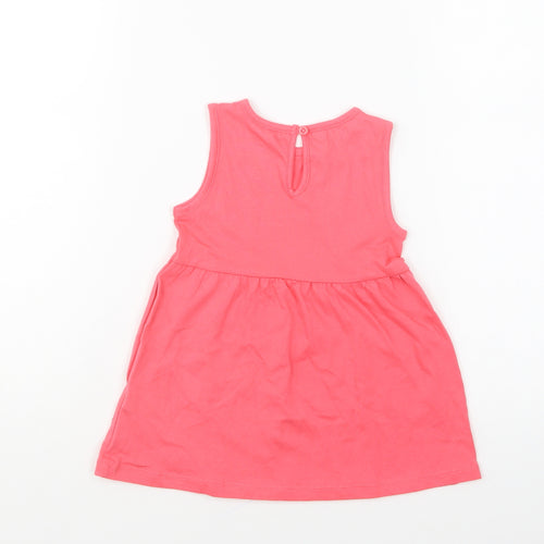 F&F Girls Pink Cotton Skater Dress Size 6-9 Months Round Neck Button