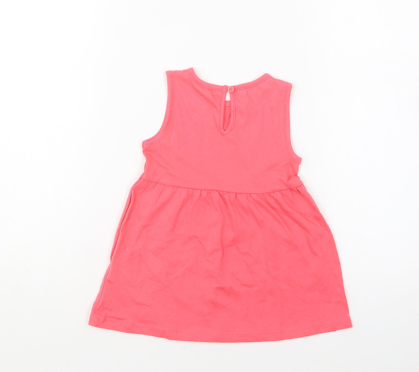 F&F Girls Pink Cotton Skater Dress Size 6-9 Months Round Neck Button
