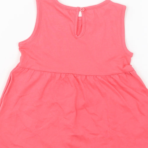F&F Girls Pink Cotton Skater Dress Size 6-9 Months Round Neck Button