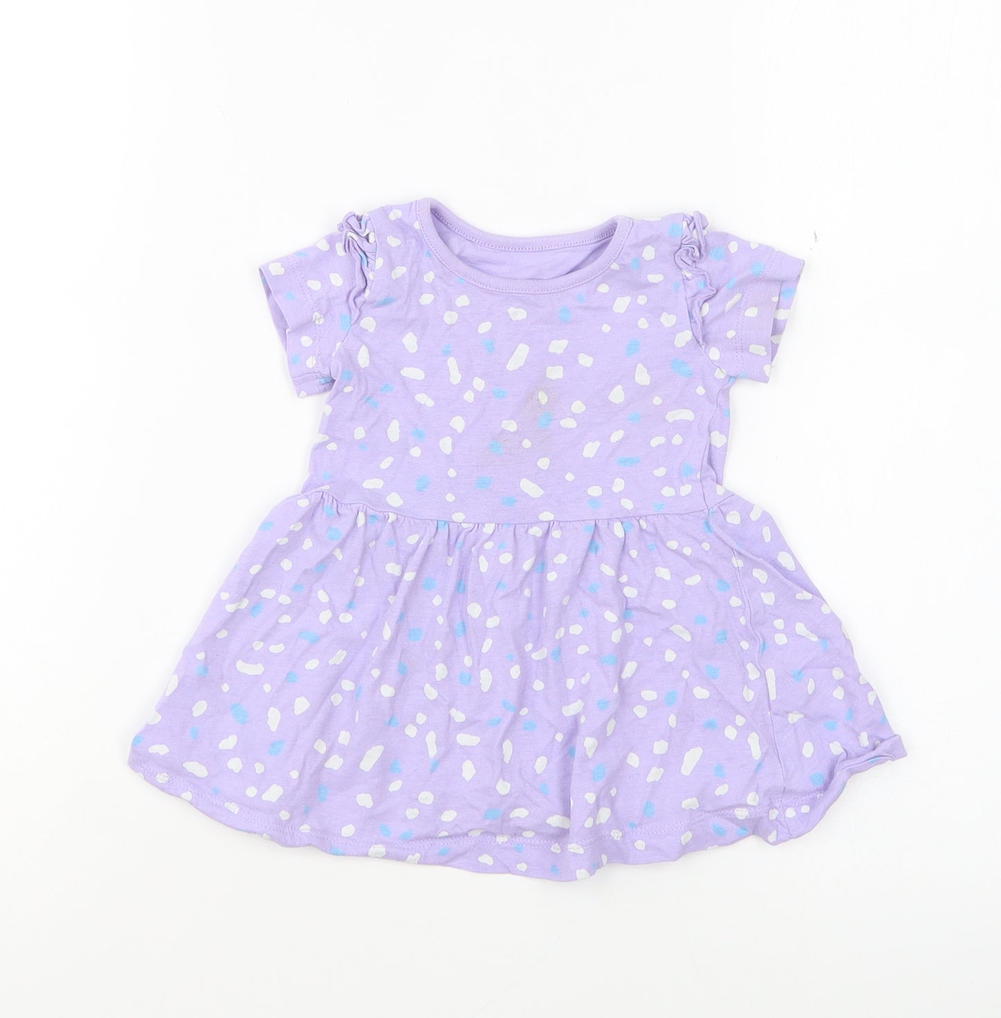 Dunnes Stores Girls Purple Geometric Cotton Skater Dress Size 6-9 Months Round Neck Pullover