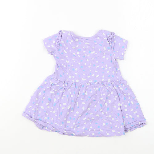 Dunnes Stores Girls Purple Geometric Cotton Skater Dress Size 6-9 Months Round Neck Pullover