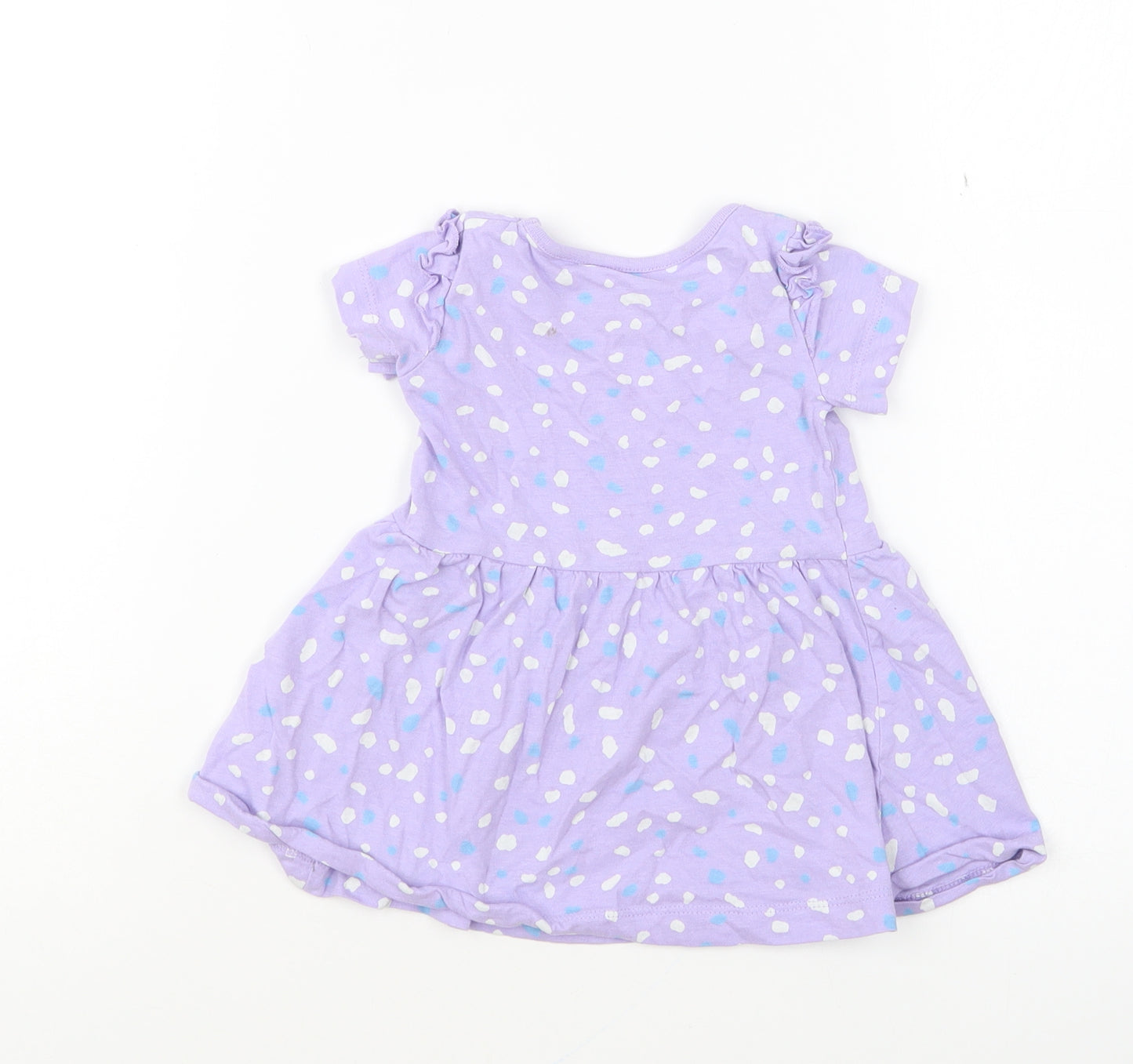 Dunnes Stores Girls Purple Geometric Cotton Skater Dress Size 6-9 Months Round Neck Pullover