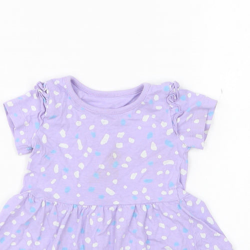 Dunnes Stores Girls Purple Geometric Cotton Skater Dress Size 6-9 Months Round Neck Pullover