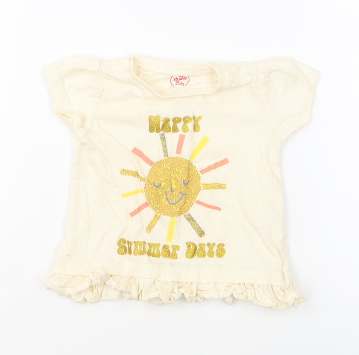 Studio Girls Yellow Cotton Basic T-Shirt Size 6-9 Months Round Neck Pullover - Happy Summer Days