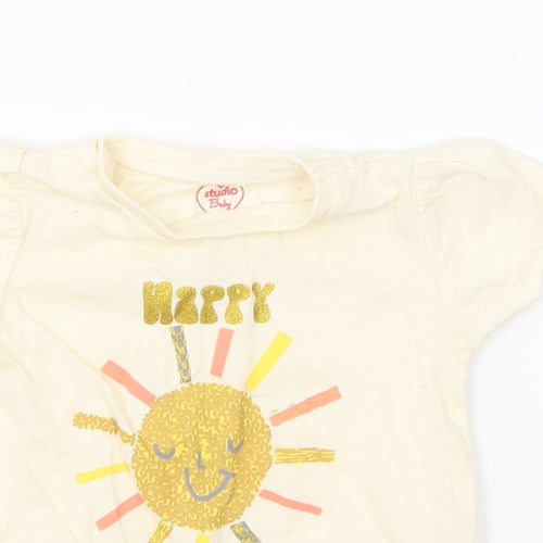 Studio Girls Yellow Cotton Basic T-Shirt Size 6-9 Months Round Neck Pullover - Happy Summer Days