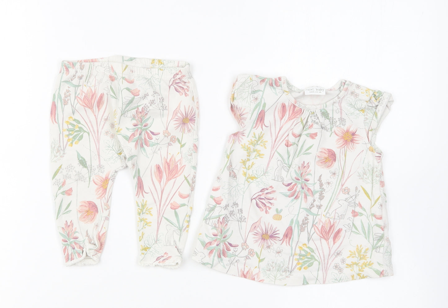 NEXT Girls Multicoloured Floral Cotton Trousers Set Outfit/Set Size 3-6 Months Pullover