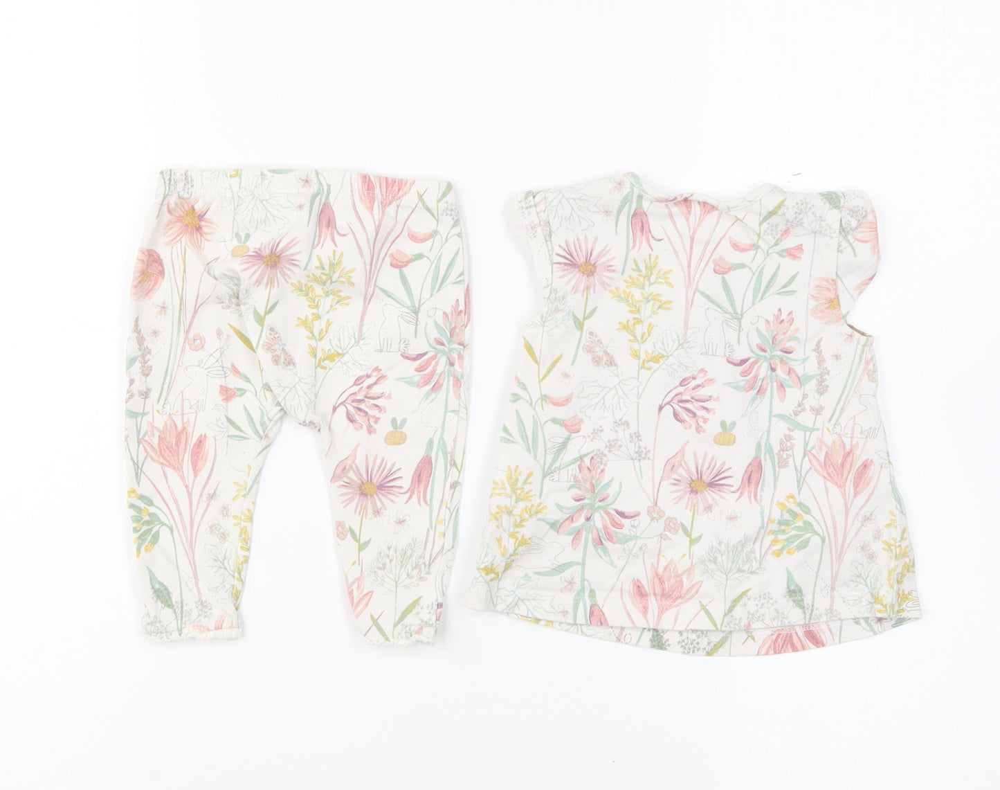 NEXT Girls Multicoloured Floral Cotton Trousers Set Outfit/Set Size 3-6 Months Pullover