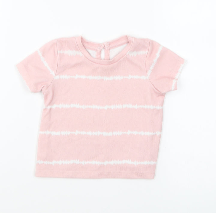 Matalan Girls Pink Striped Polyester Basic T-Shirt Size 3-6 Months Round Neck Pullover - Tie Dye